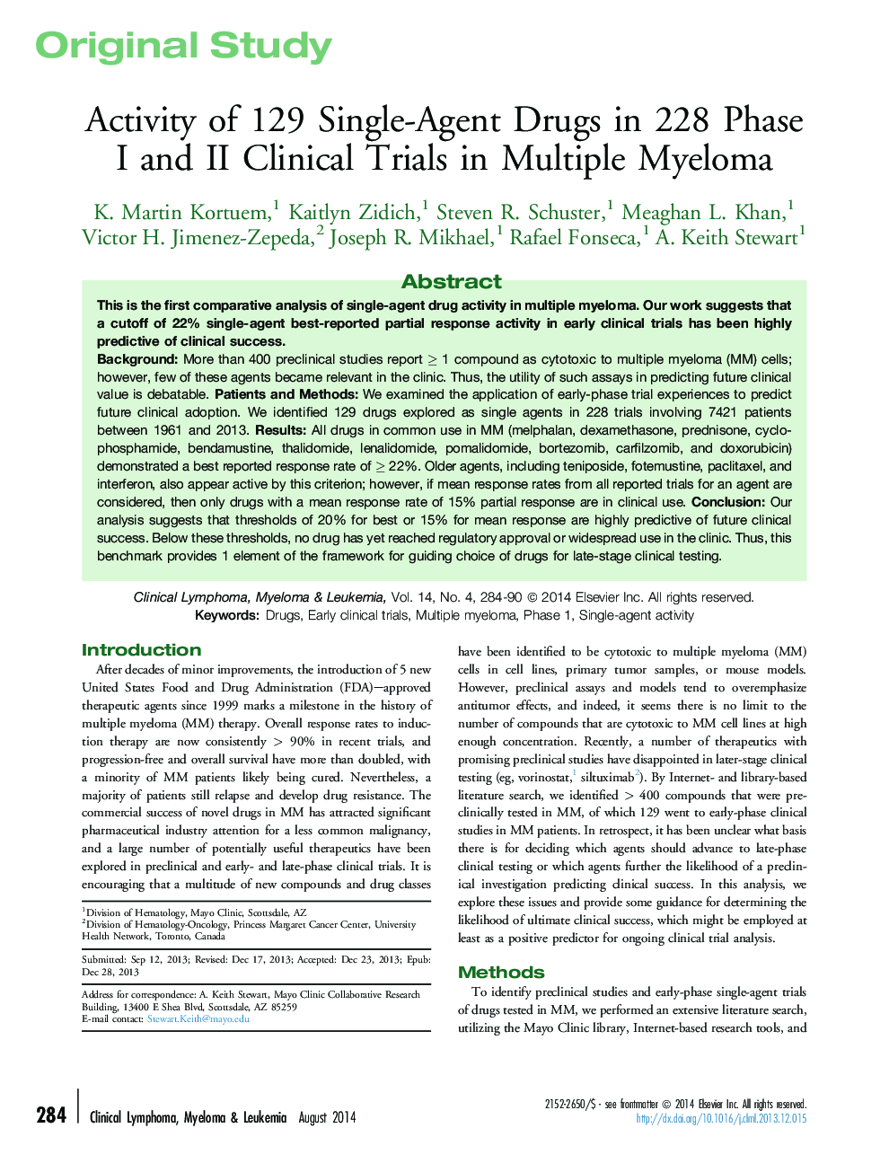 Original StudyActivity of 129 Single-Agent Drugs in 228 Phase I and II Clinical Trials in Multiple Myeloma