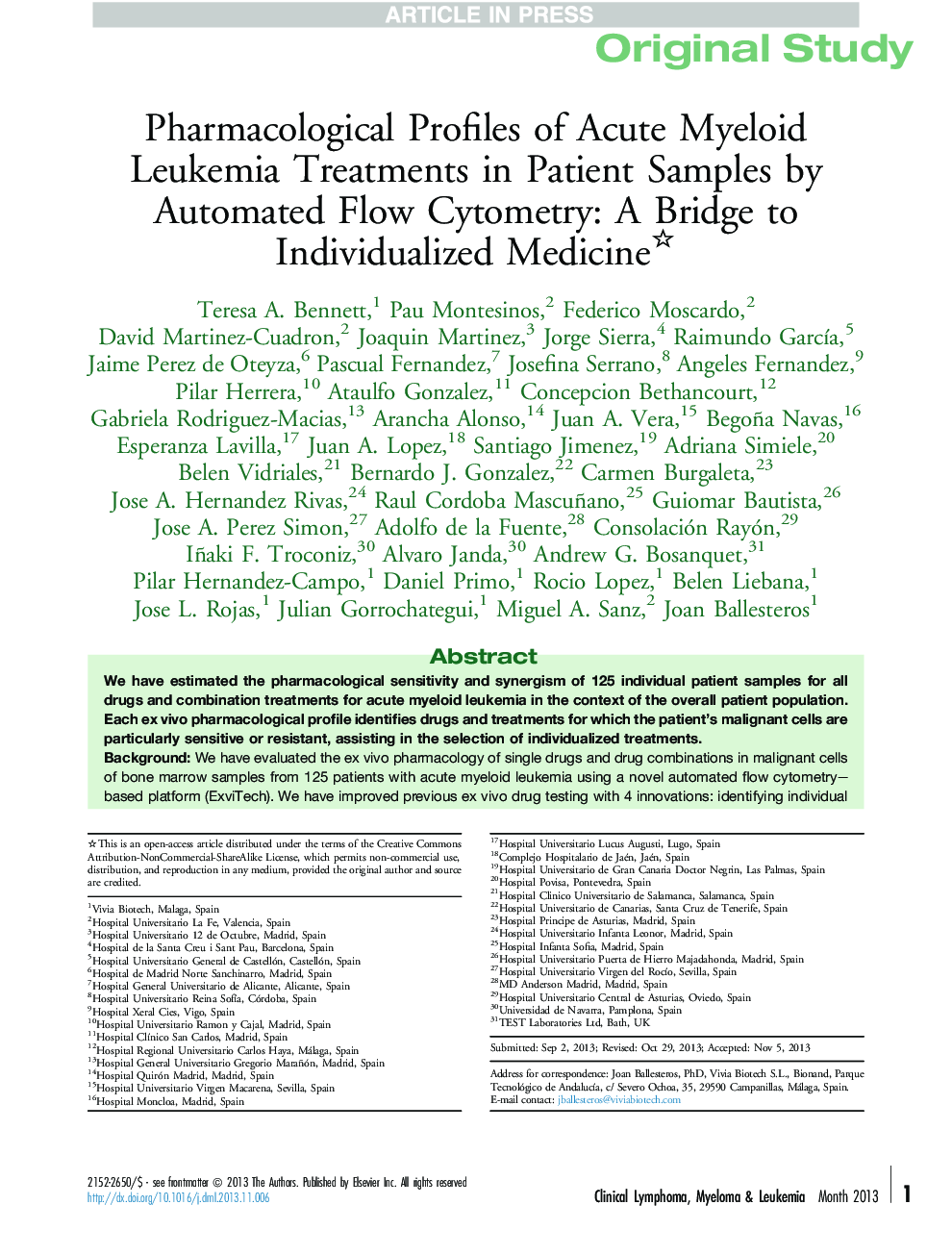 Pharmacological Profiles of Acute Myeloid Leukemia Treatments in Patient Samples by Automated Flow Cytometry: A Bridge to Individualized Medicine