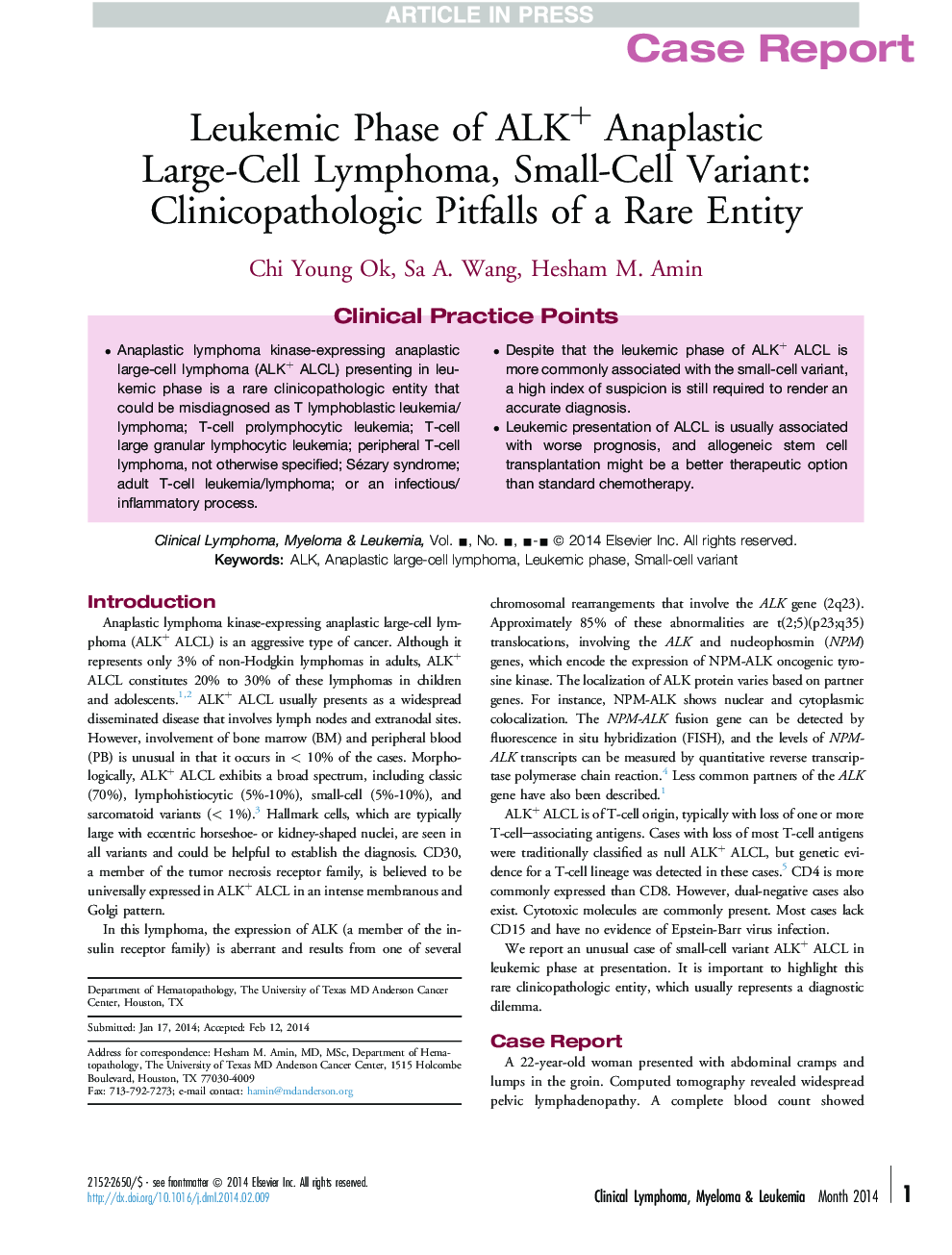 Leukemic Phase of ALK+ Anaplastic Large-Cell Lymphoma, Small-Cell Variant: Clinicopathologic Pitfalls of a Rare Entity