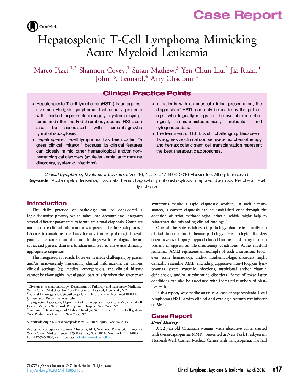 Hepatosplenic T-Cell Lymphoma Mimicking Acute Myeloid Leukemia