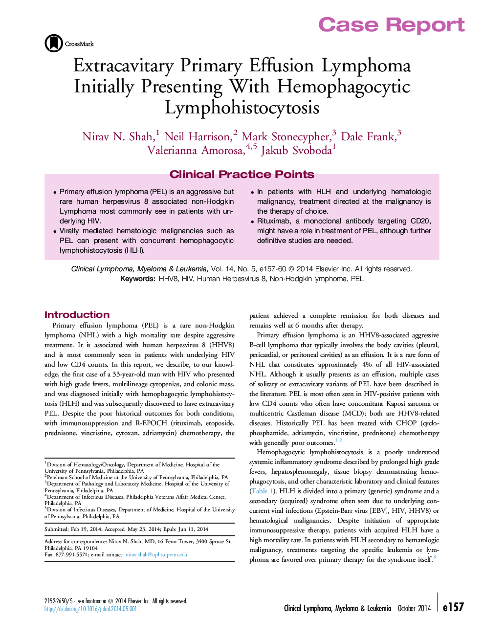 Extracavitary Primary Effusion Lymphoma Initially Presenting With Hemophagocytic Lymphohistocytosis