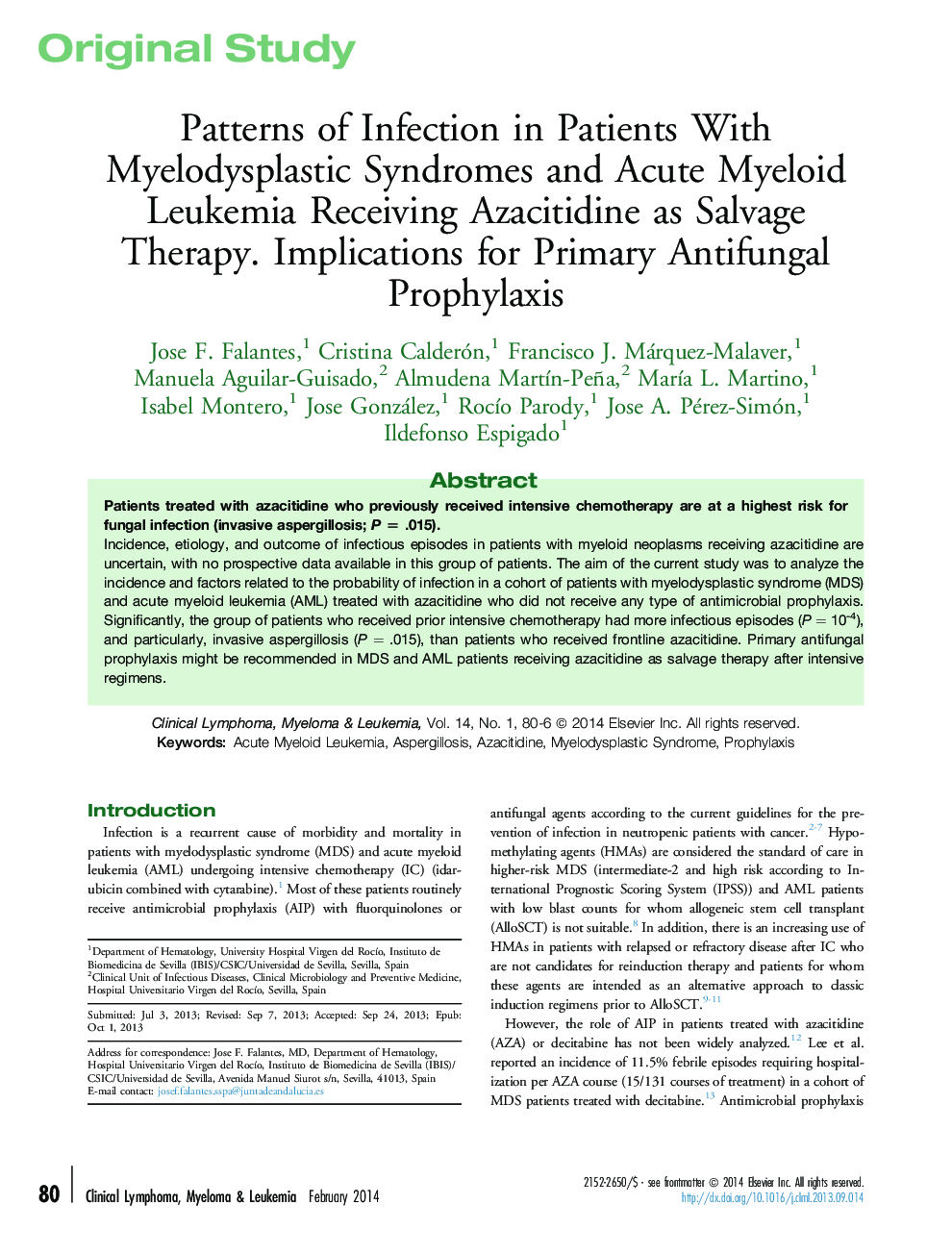 Patterns of Infection in Patients With Myelodysplastic Syndromes and Acute Myeloid Leukemia Receiving Azacitidine as Salvage Therapy. Implications for Primary Antifungal Prophylaxis