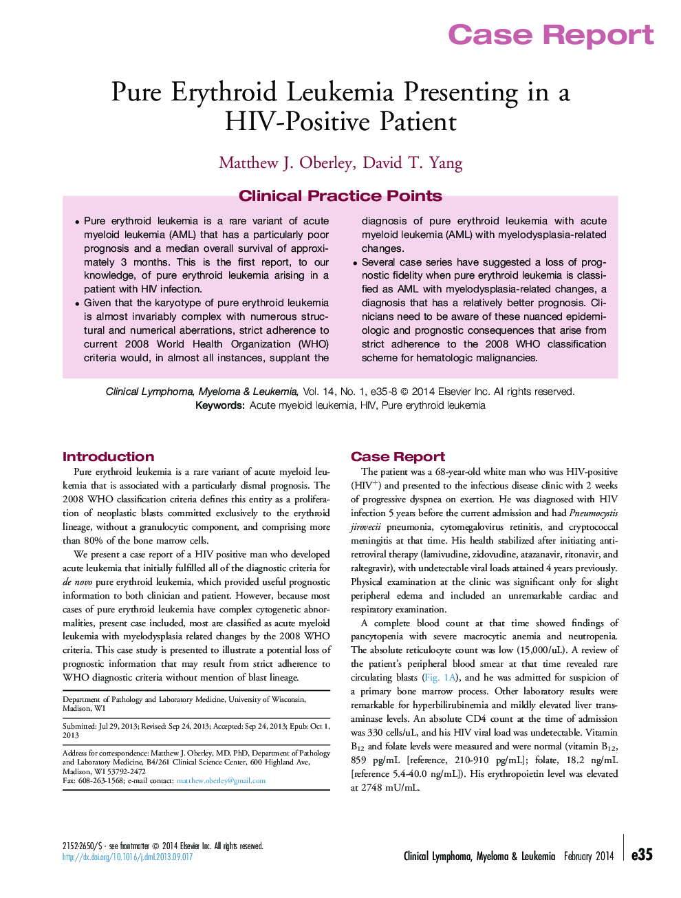 Pure Erythroid Leukemia Presenting in a HIV-Positive Patient