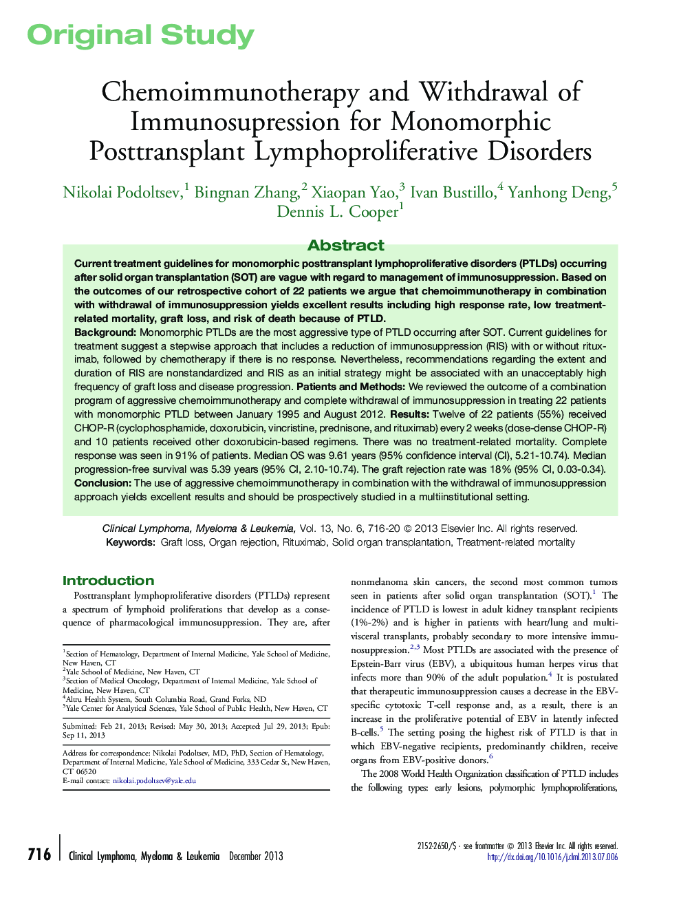 Chemoimmunotherapy and Withdrawal of Immunosupression for Monomorphic Posttransplant Lymphoproliferative Disorders