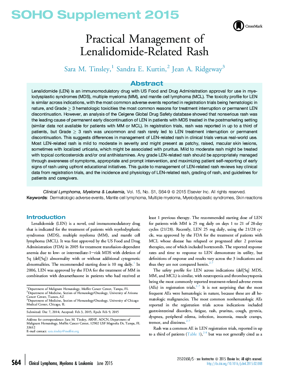 SOHO Supplement 2015Practical Management of Lenalidomide-Related Rash