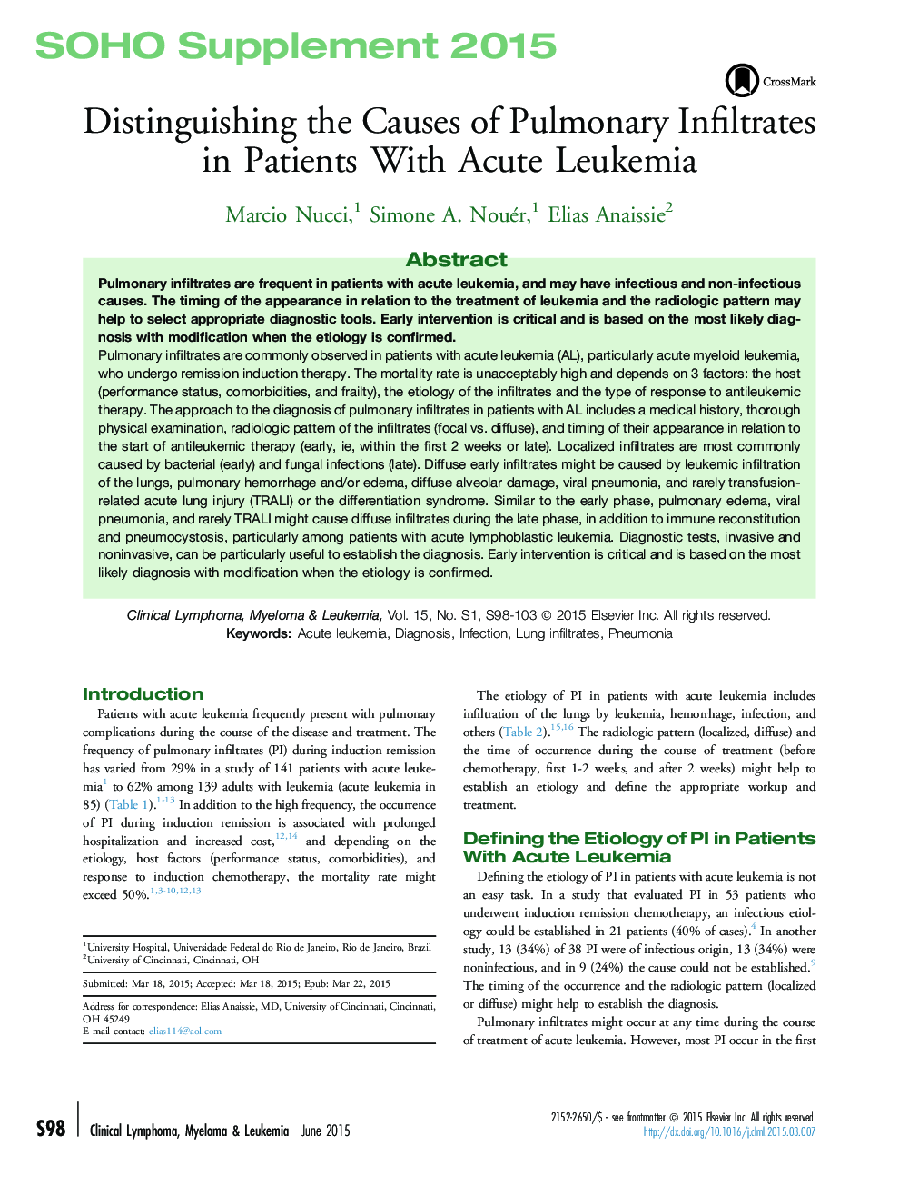 Distinguishing the Causes of Pulmonary Infiltrates in Patients With Acute Leukemia