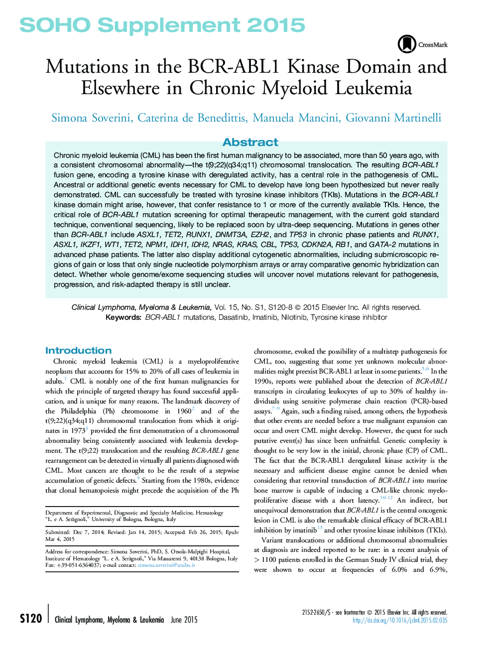 Mutations in the BCR-ABL1 Kinase Domain and Elsewhere in Chronic Myeloid Leukemia