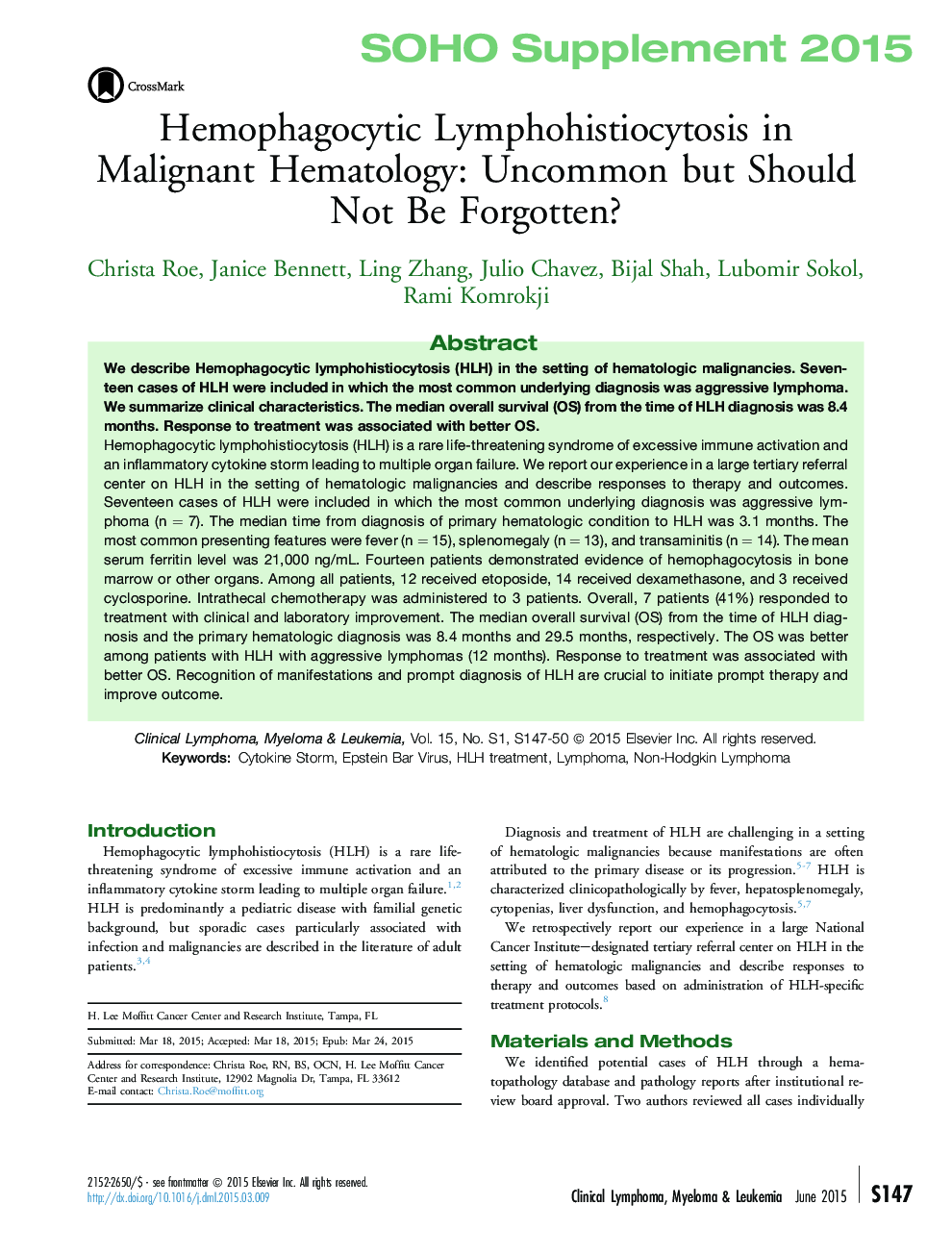 Hemophagocytic Lymphohistiocytosis in Malignant Hematology: Uncommon but Should Not Be Forgotten?