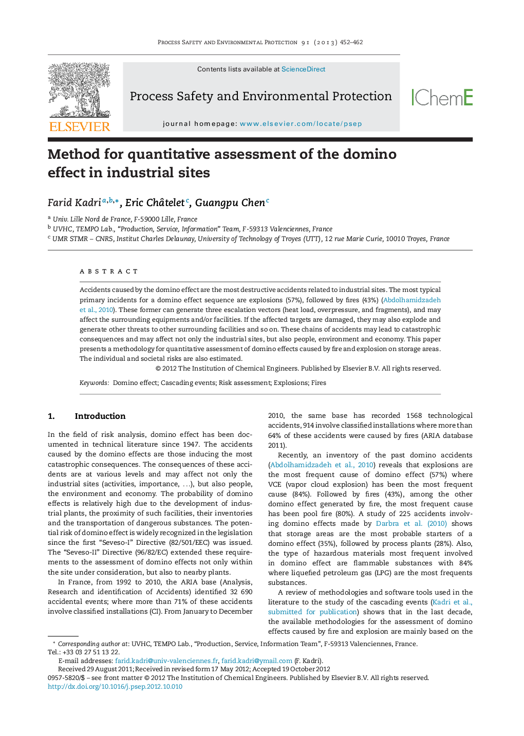 Method for quantitative assessment of the domino effect in industrial sites