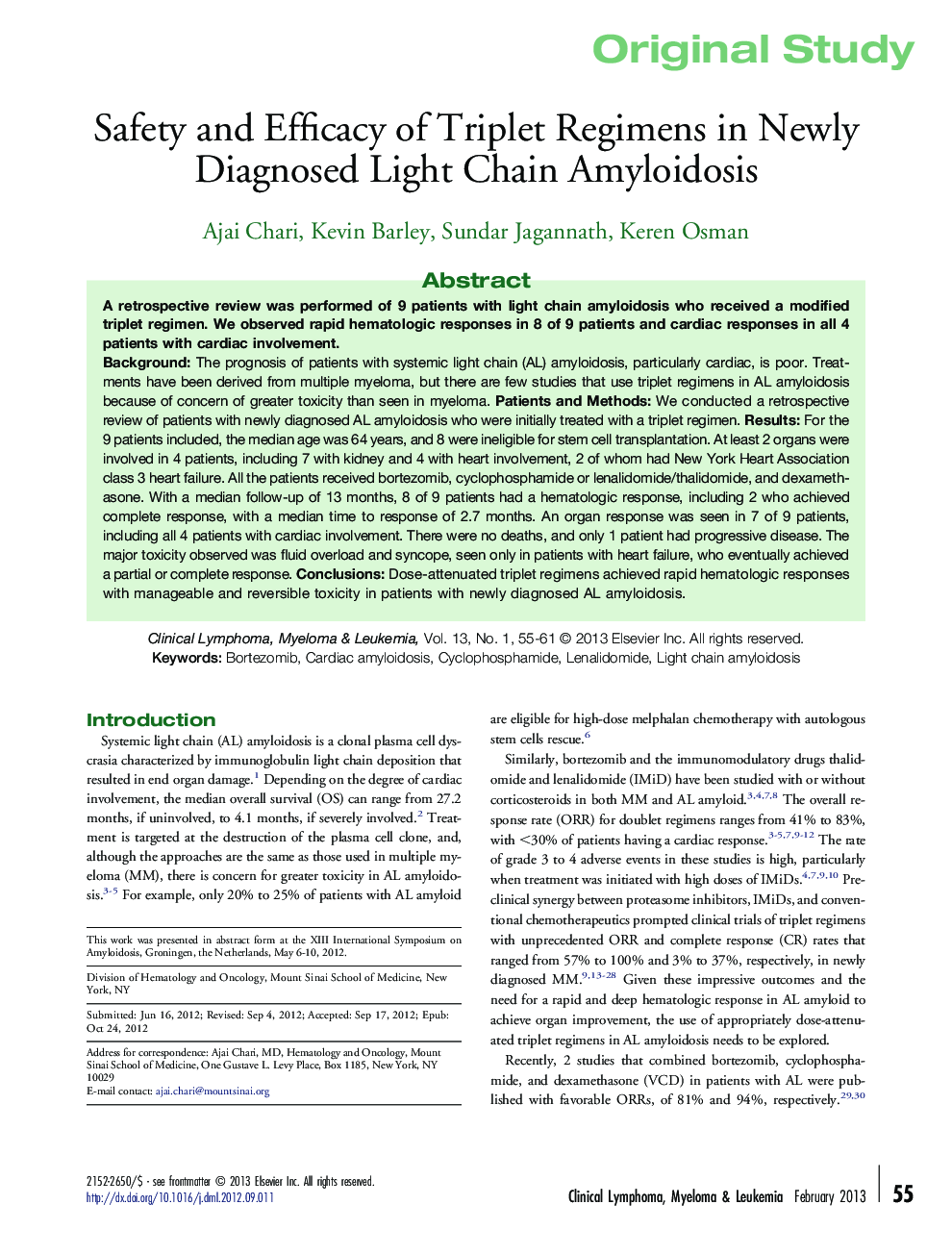 Safety and Efficacy of Triplet Regimens in Newly Diagnosed Light Chain Amyloidosis