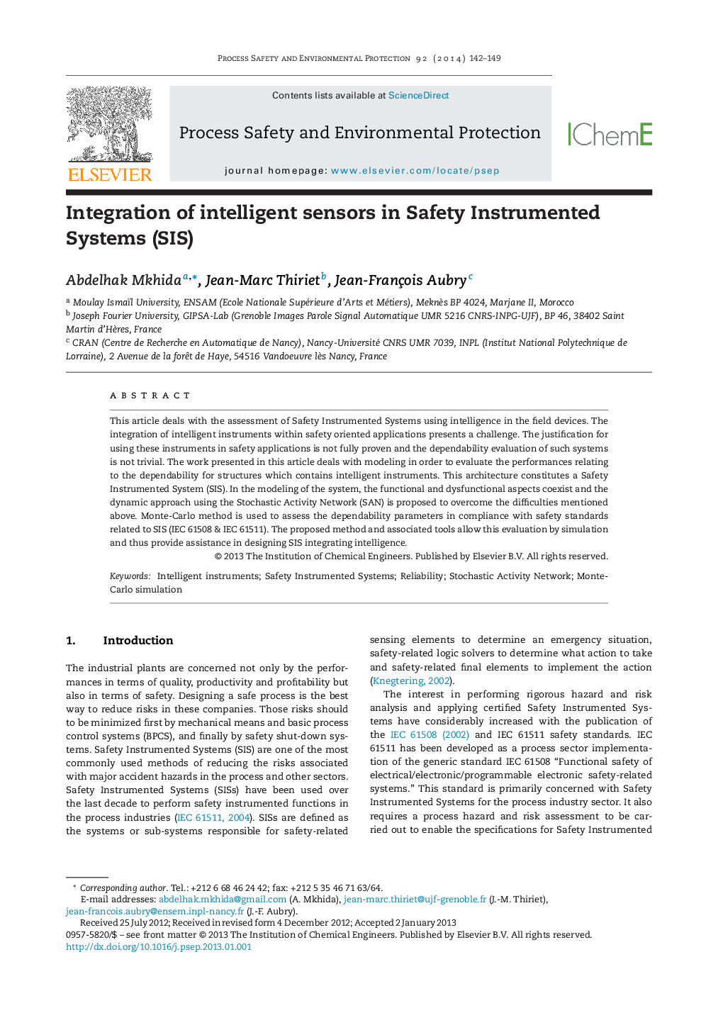 Integration of intelligent sensors in Safety Instrumented Systems (SIS)