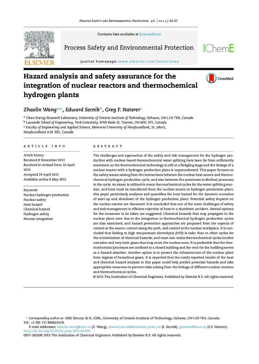 Hazard analysis and safety assurance for the integration of nuclear reactors and thermochemical hydrogen plants
