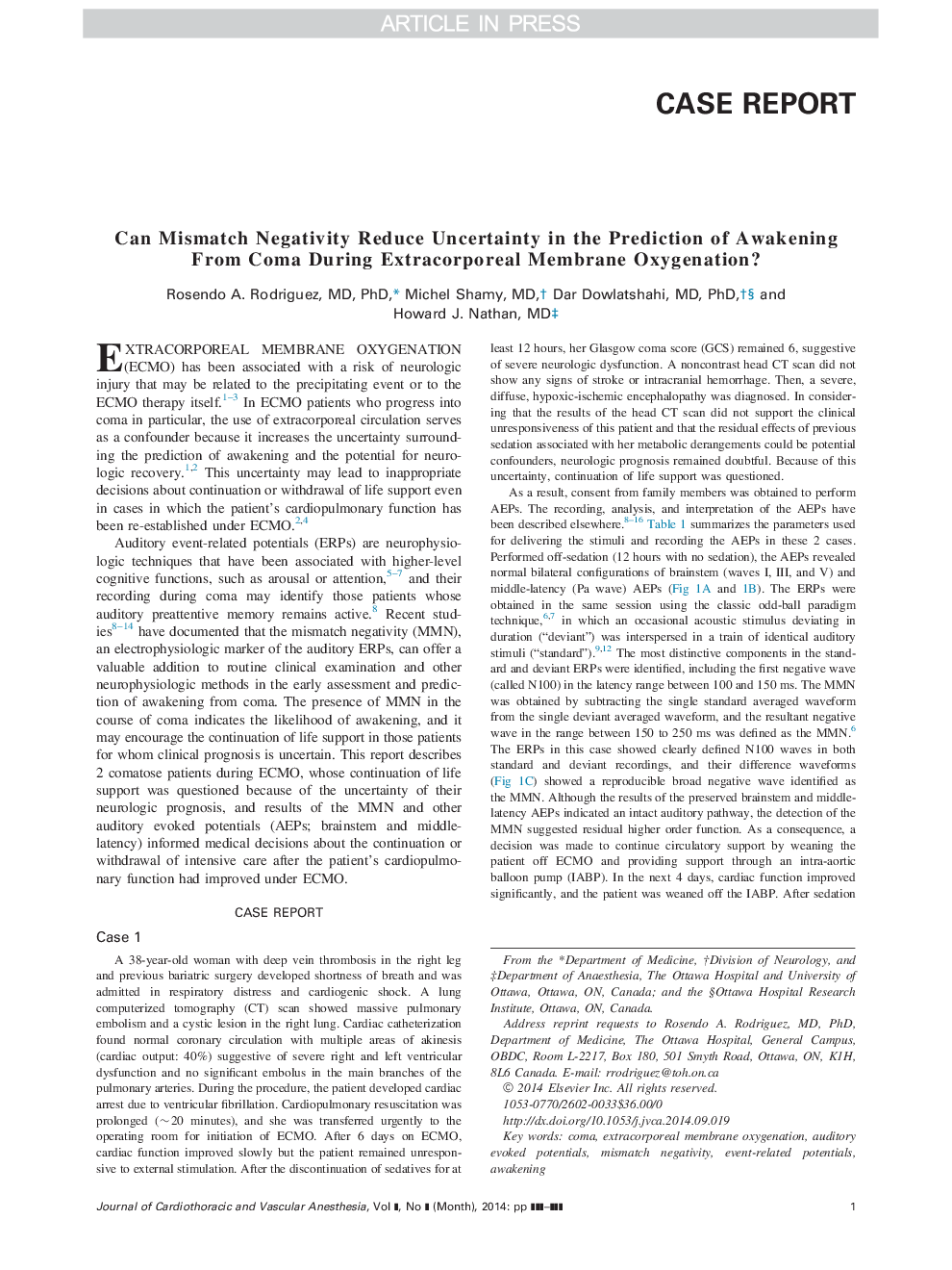 Can Mismatch Negativity Reduce Uncertainty in the Prediction of Awakening From Coma During Extracorporeal Membrane Oxygenation?