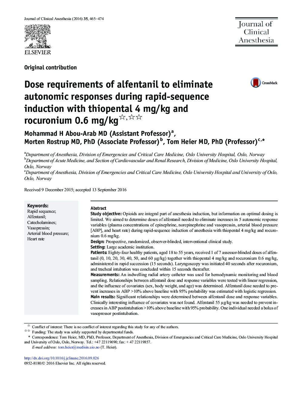 Dose requirements of alfentanil to eliminate autonomic responses during rapid-sequence induction with thiopental 4 mg/kg and rocuronium 0.6 mg/kg