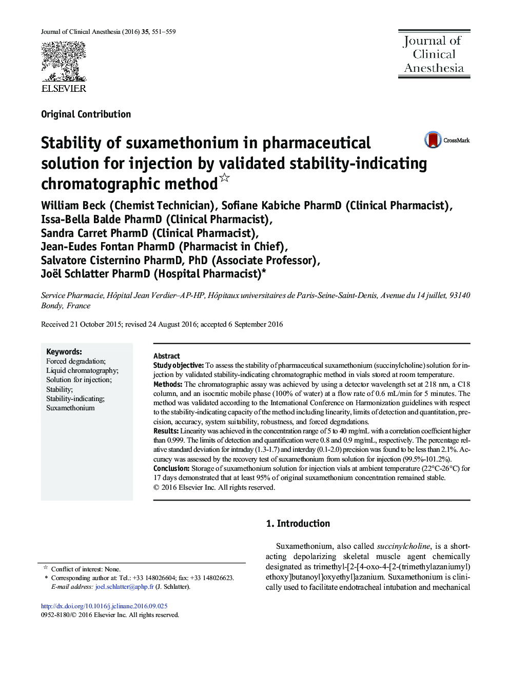 Stability of suxamethonium in pharmaceutical solution for injection by validated stability-indicating chromatographic method