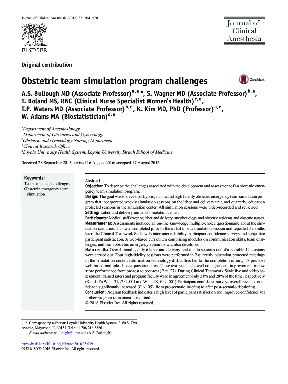 Obstetric team simulation program challenges