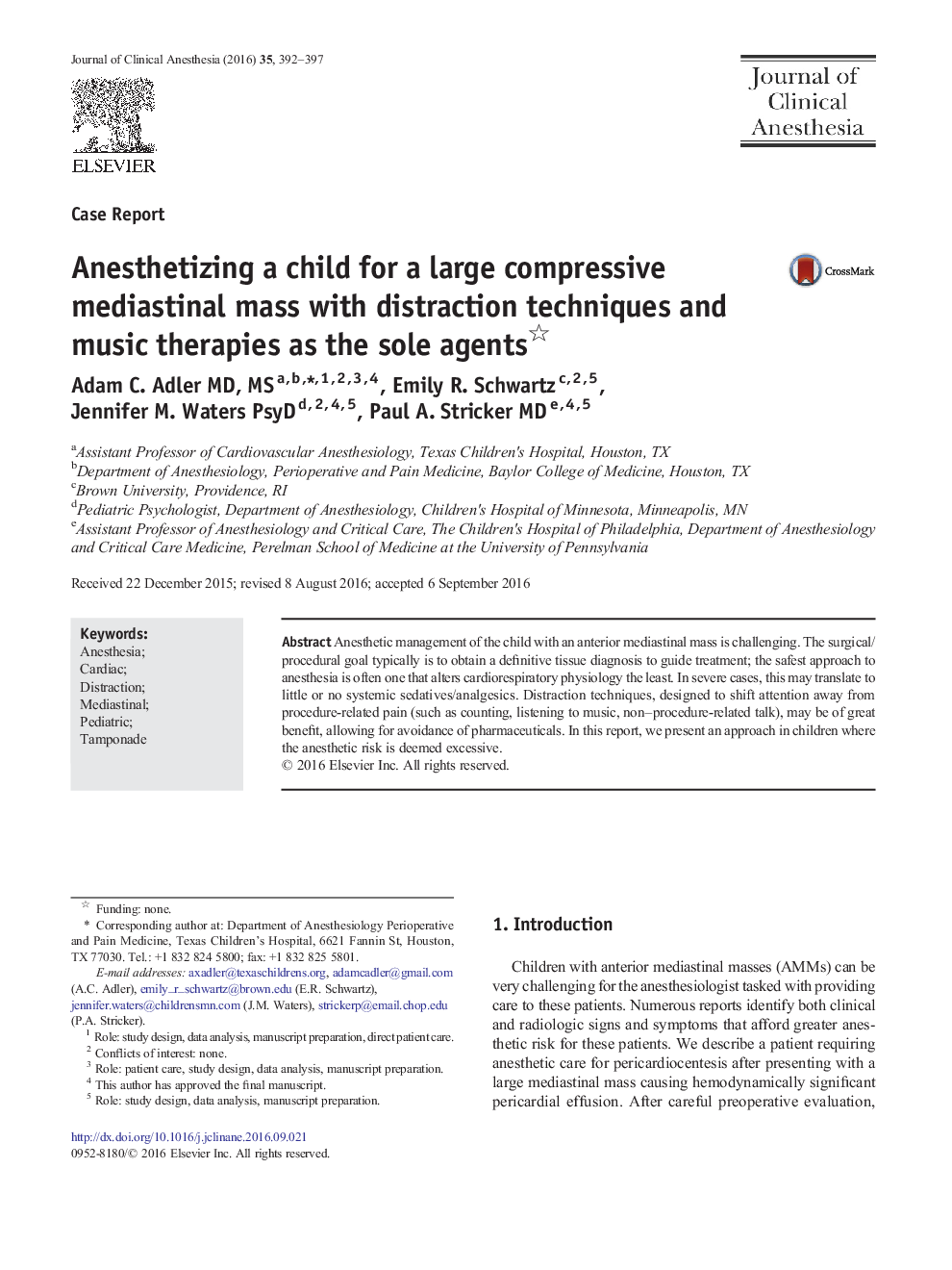 Case ReportAnesthetizing a child for a large compressive mediastinal mass with distraction techniques and music therapies as the sole agents