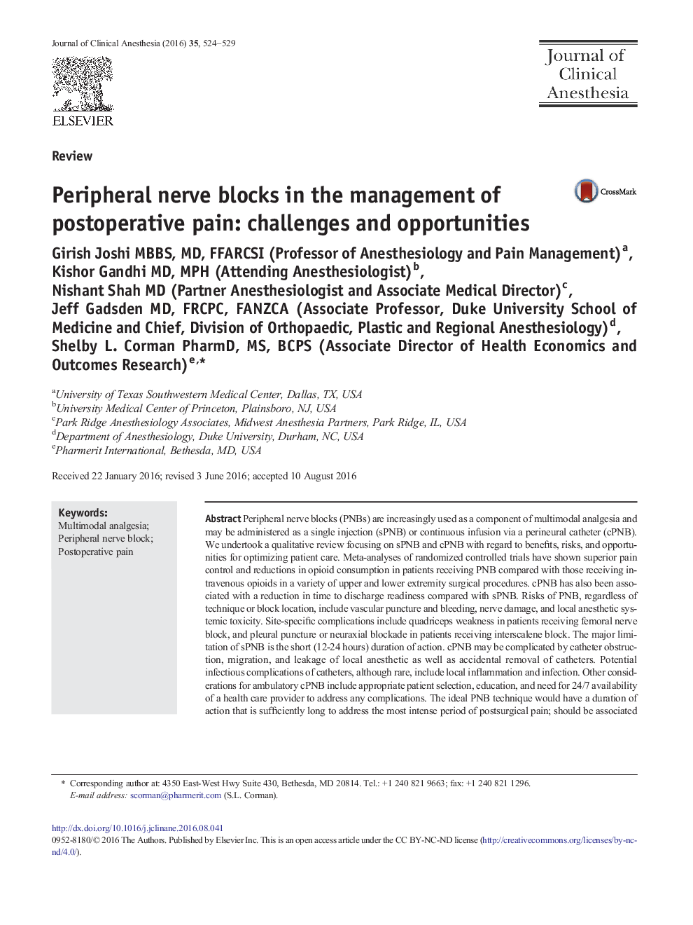 Peripheral nerve blocks in the management of postoperative pain: challenges and opportunities