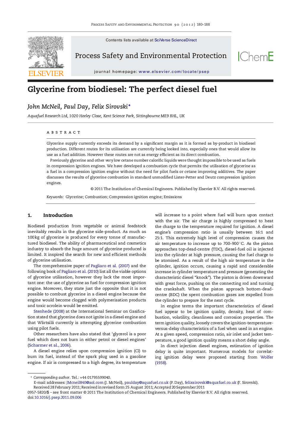 Glycerine from biodiesel: The perfect diesel fuel