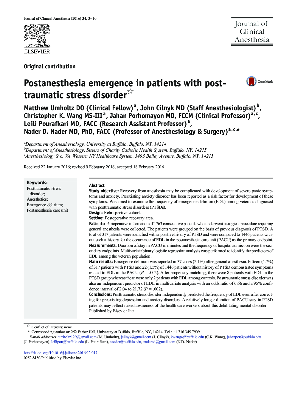 Postanesthesia emergence in patients with post-traumatic stress disorder