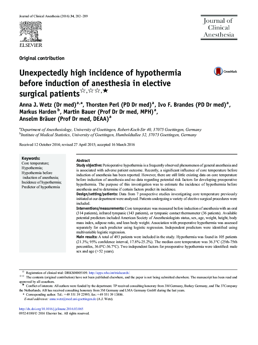 Unexpectedly high incidence of hypothermia before induction of anesthesia in elective surgical patients