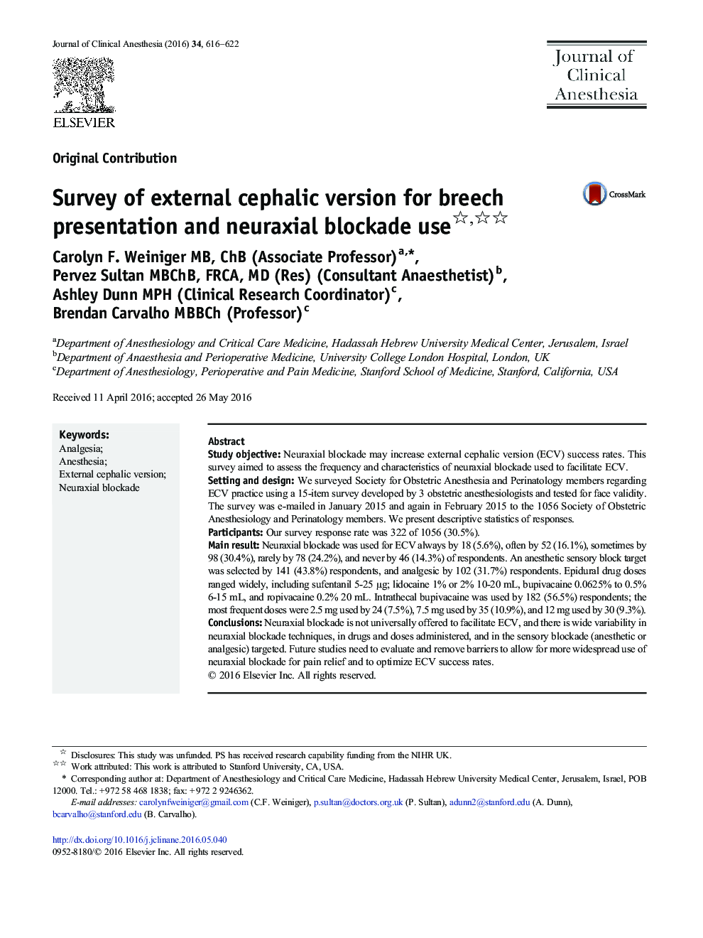 Survey of external cephalic version for breech presentation and neuraxial blockade use
