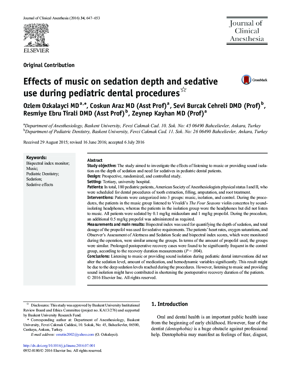 Effects of music on sedation depth and sedative use during pediatric dental procedures