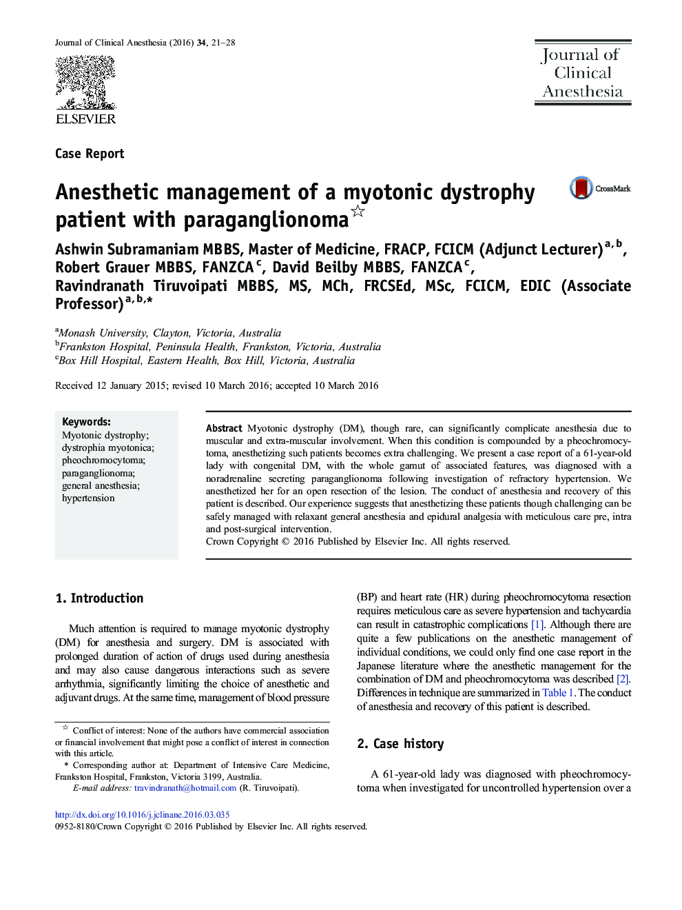 Anesthetic management of a myotonic dystrophy patient with paraganglionoma