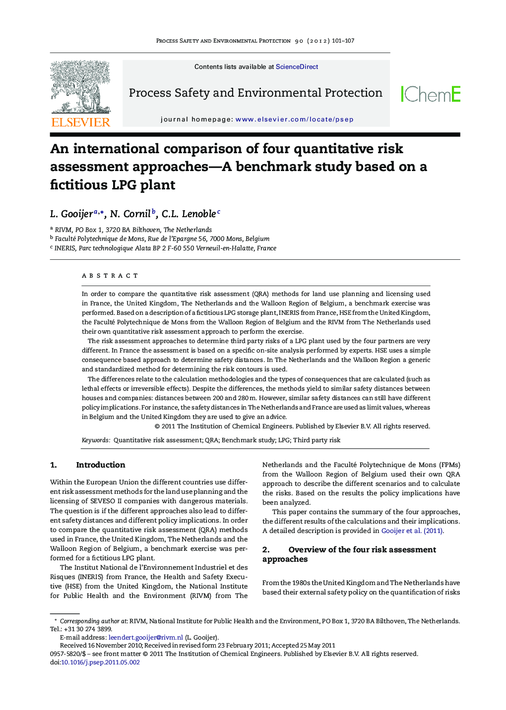 An international comparison of four quantitative risk assessment approaches—A benchmark study based on a fictitious LPG plant