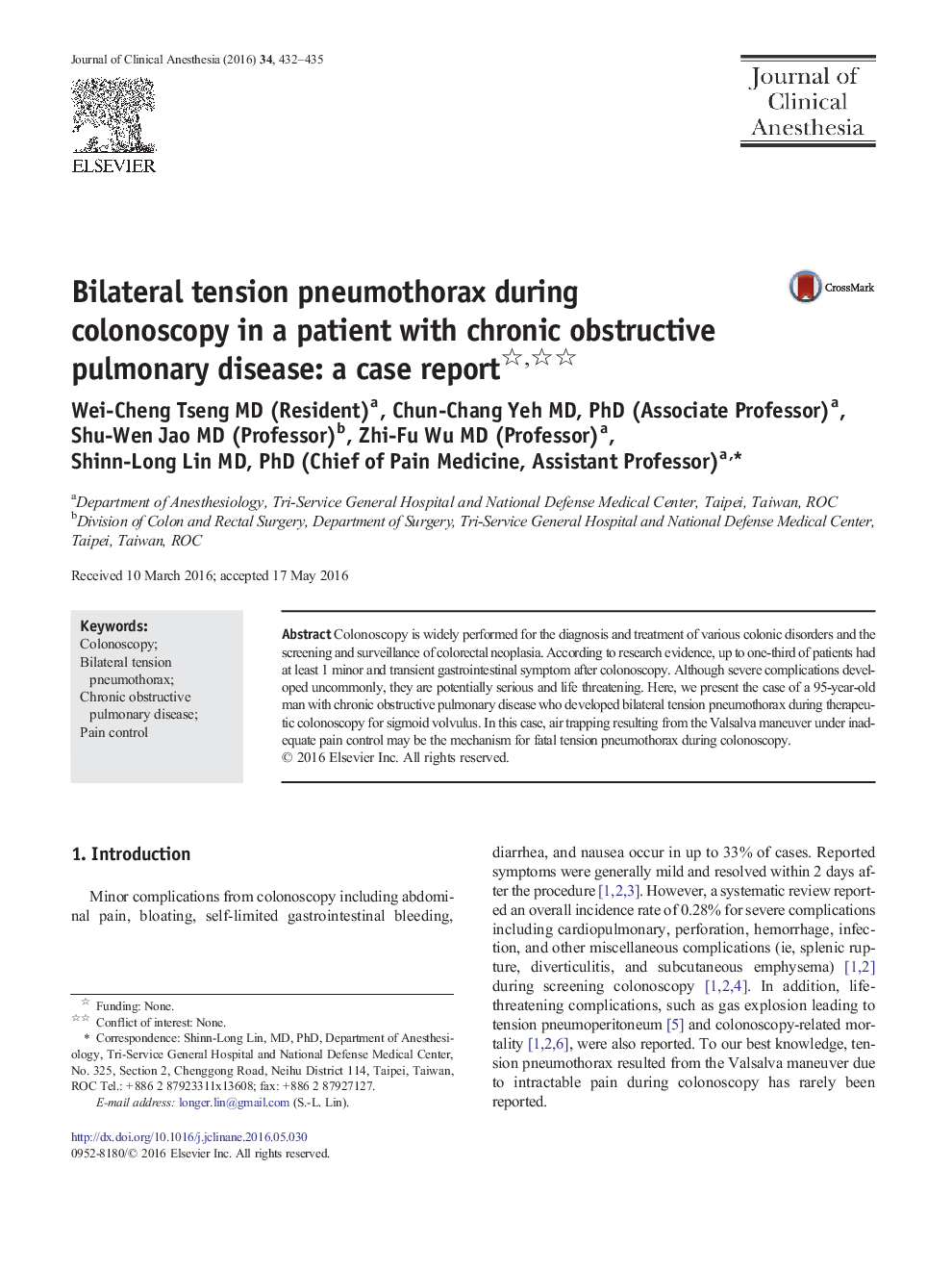 Bilateral tension pneumothorax during colonoscopy in a patient with chronic obstructive pulmonary disease: a case report