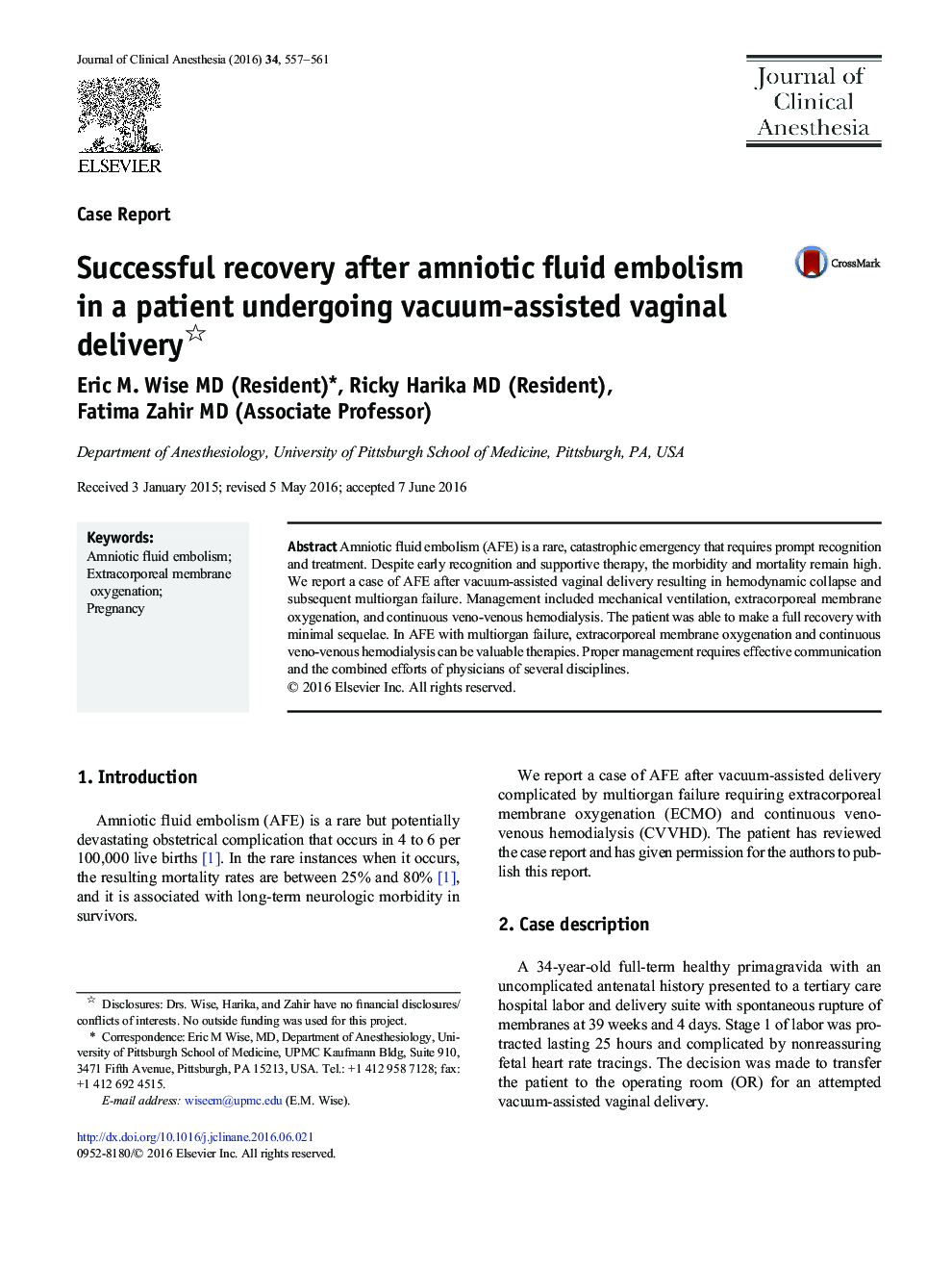 Successful recovery after amniotic fluid embolism in a patient undergoing vacuum-assisted vaginal delivery