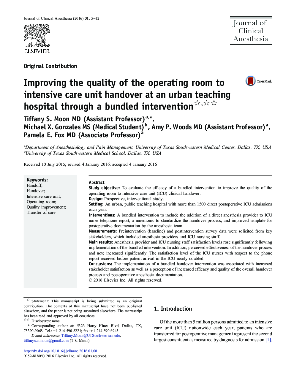 Improving the quality of the operating room to intensive care unit handover at an urban teaching hospital through a bundled intervention