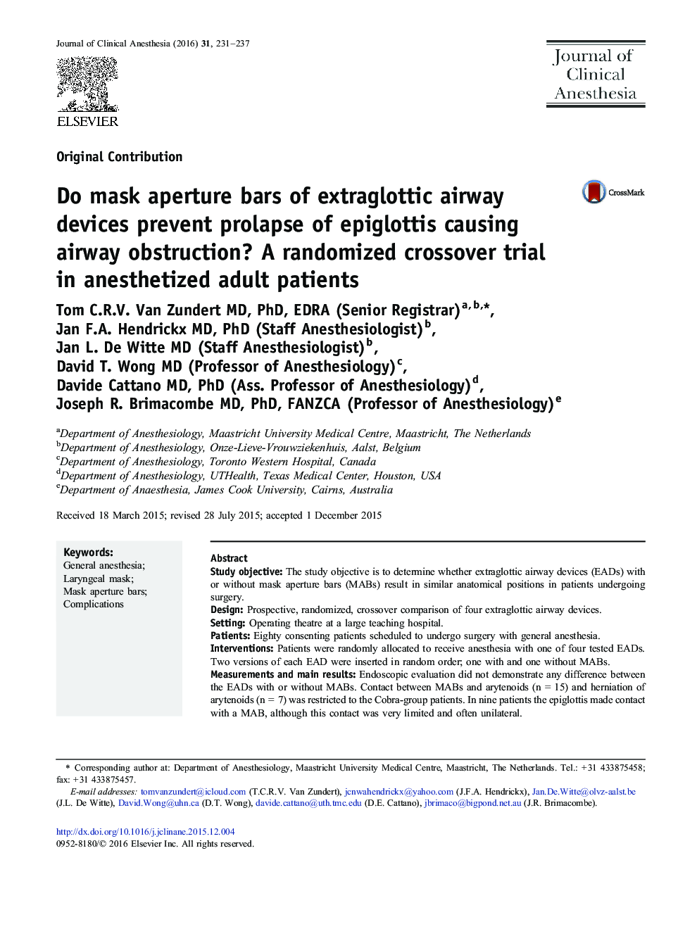 Do mask aperture bars of extraglottic airway devices prevent prolapse of epiglottis causing airway obstruction? A randomized crossover trial in anesthetized adult patients