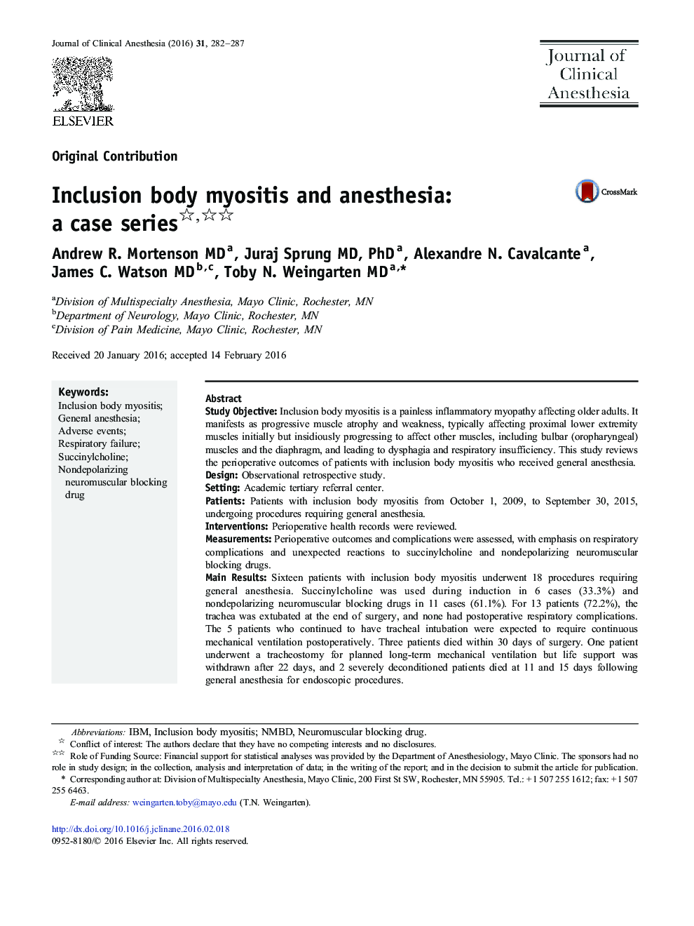 Inclusion body myositis and anesthesia: a case series