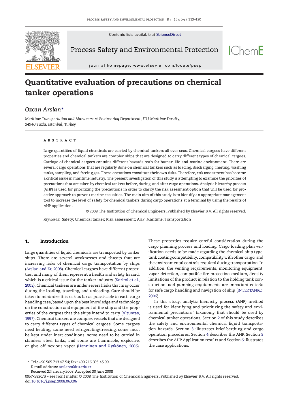 Quantitative evaluation of precautions on chemical tanker operations