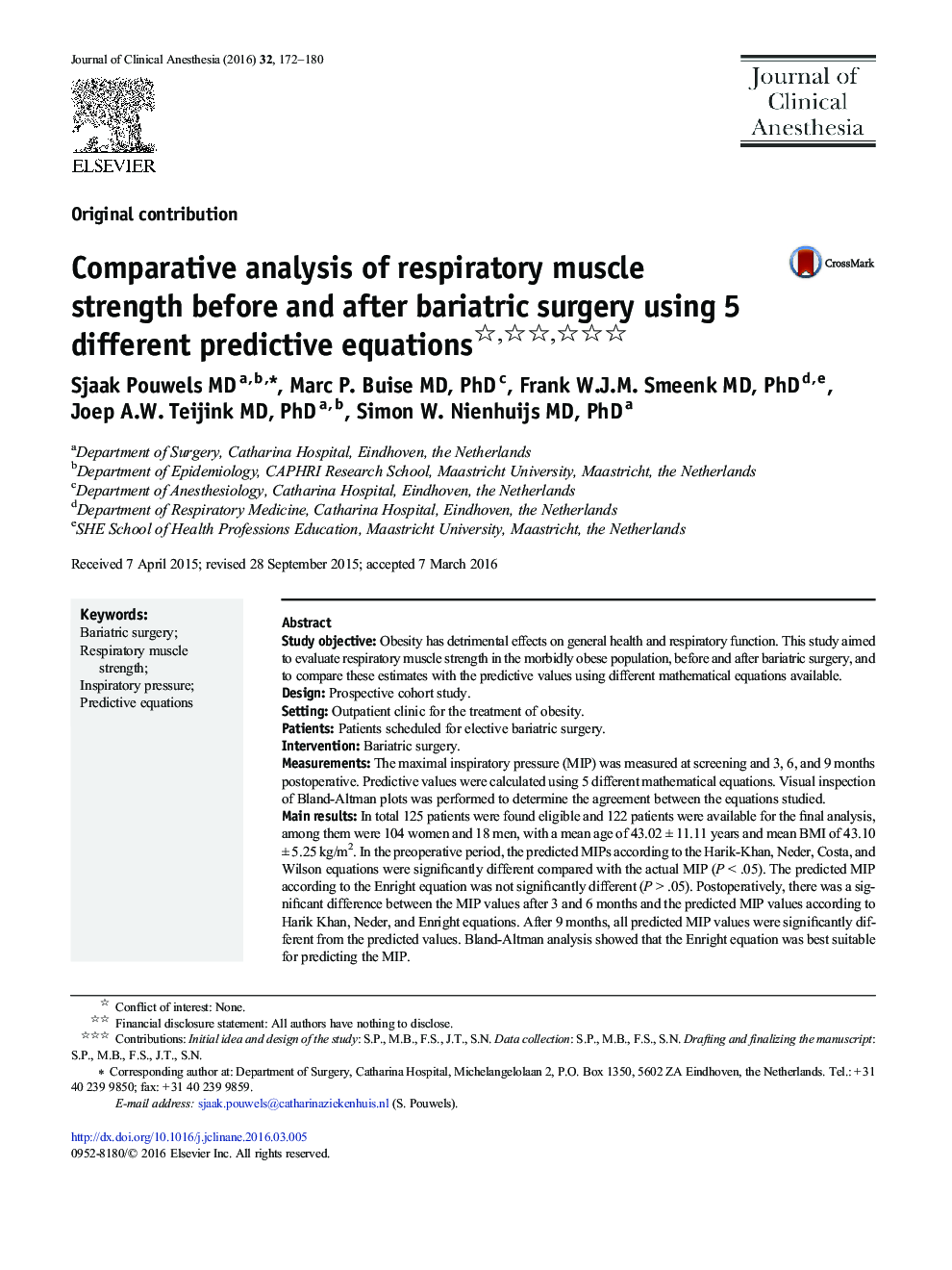 Comparative analysis of respiratory muscle strength before and after bariatric surgery using 5 different predictive equations