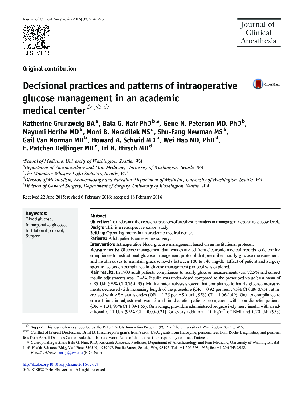 Decisional practices and patterns of intraoperative glucose management in an academic medical center
