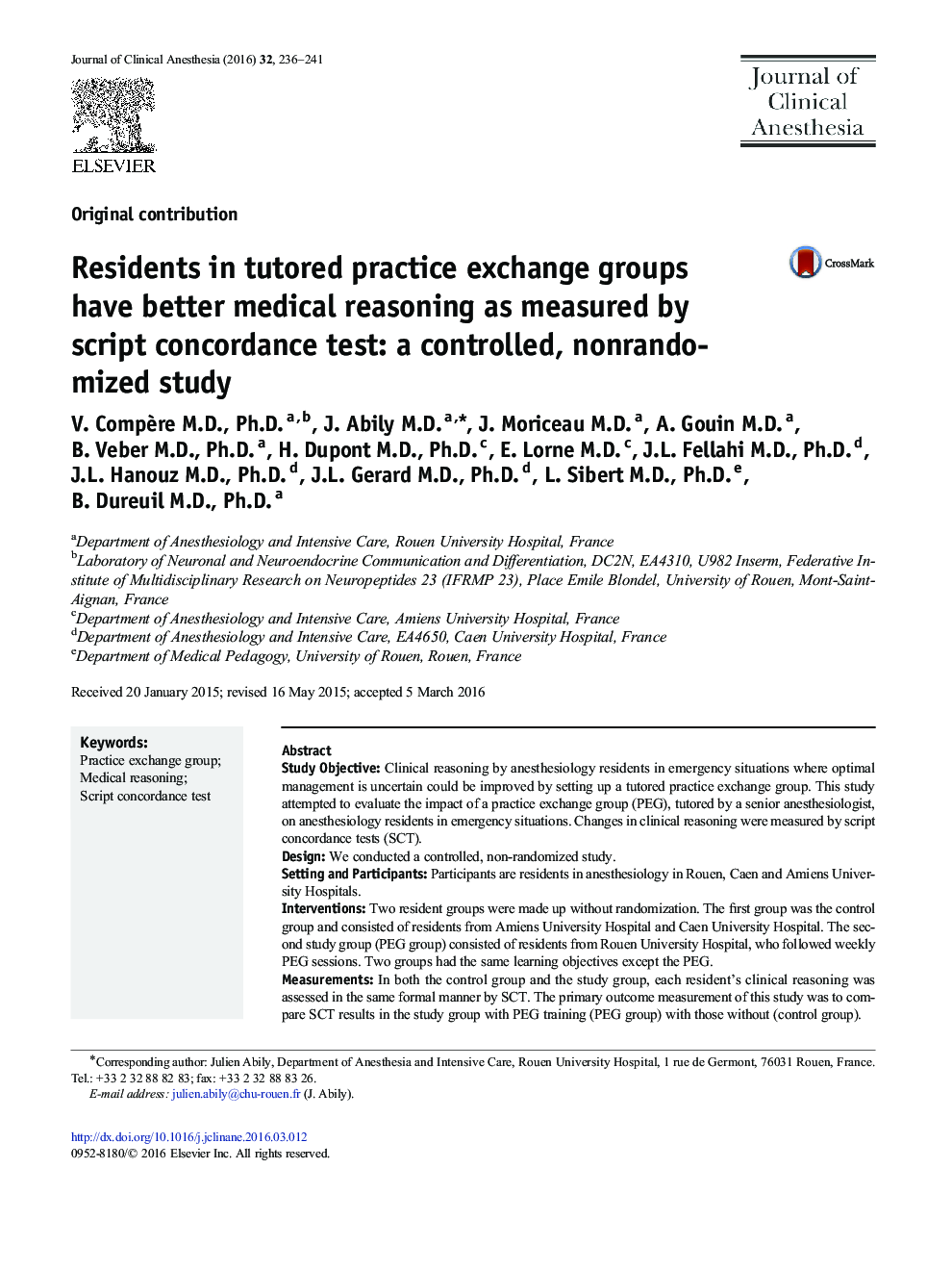 Residents in tutored practice exchange groups have better medical reasoning as measured by script concordance test: a controlled, nonrandomized study