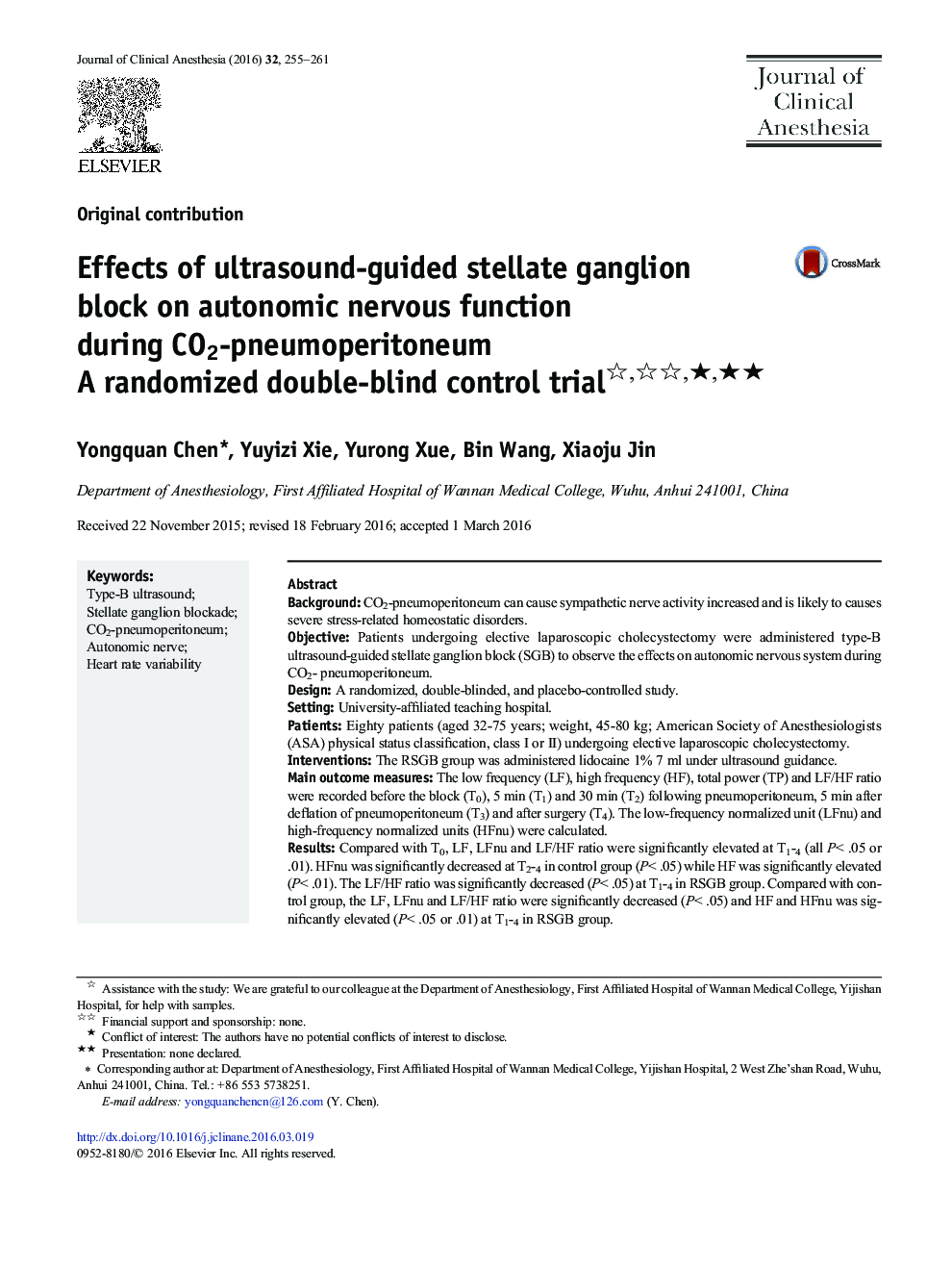Effects of ultrasound-guided stellate ganglion block on autonomic nervous function during CO2-pneumoperitoneum