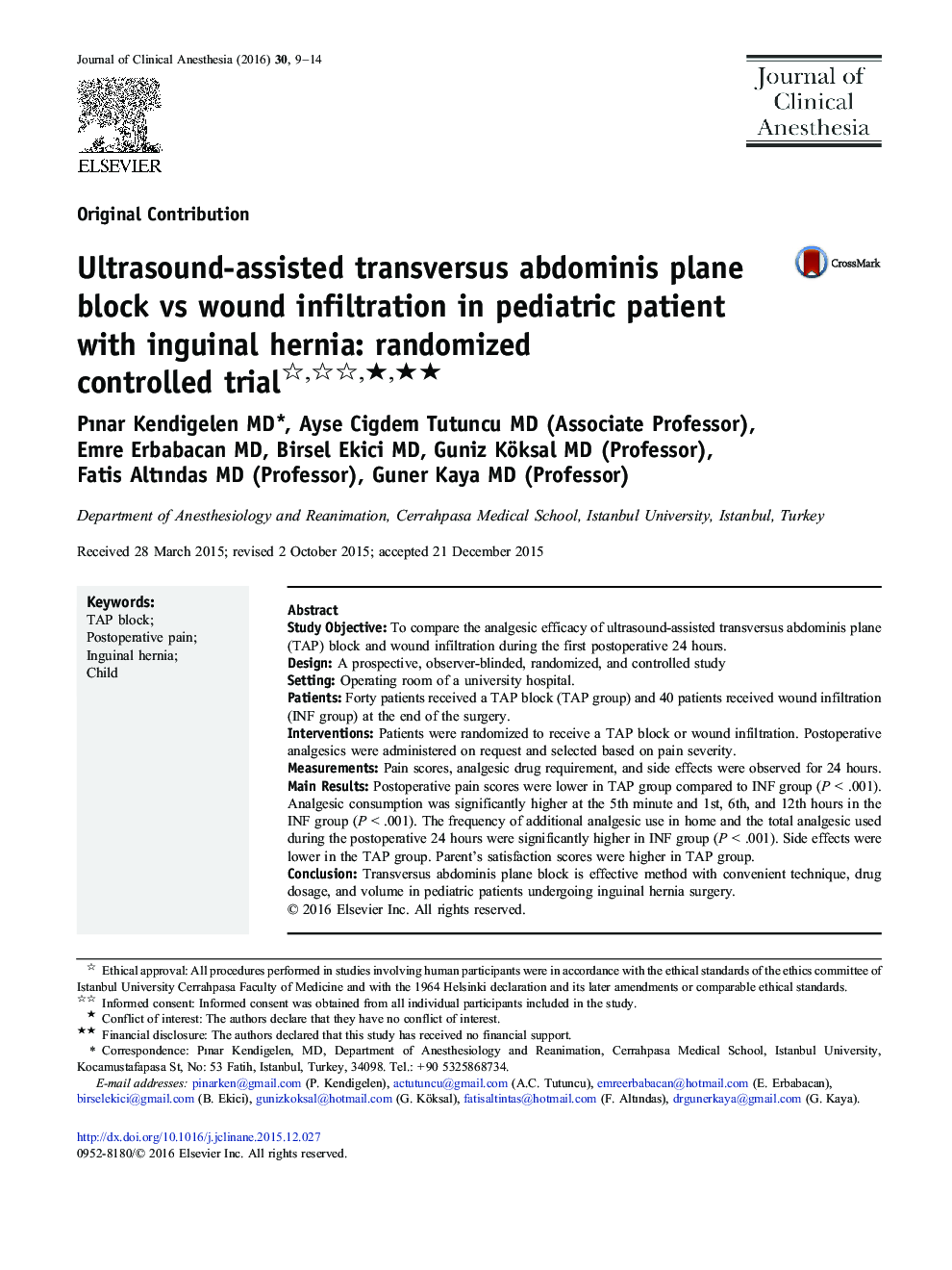 Ultrasound-assisted transversus abdominis plane block vs wound infiltration in pediatric patient with inguinal hernia: randomized controlled trial