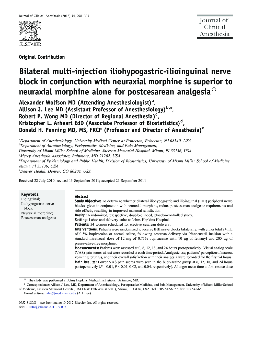 Bilateral multi-injection iliohypogastric-ilioinguinal nerve block in conjunction with neuraxial morphine is superior to neuraxial morphine alone for postcesarean analgesia