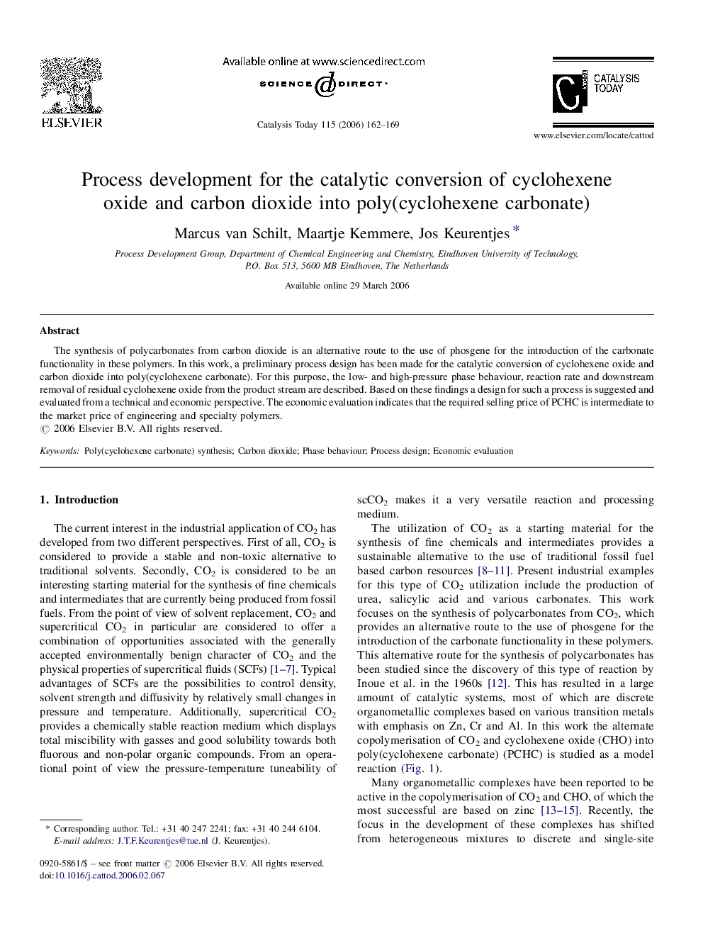 Process development for the catalytic conversion of cyclohexene oxide and carbon dioxide into poly(cyclohexene carbonate)