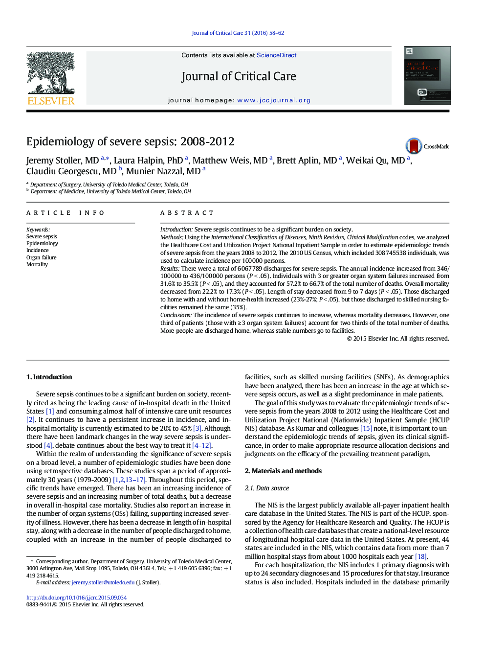 Epidemiology of severe sepsis: 2008-2012