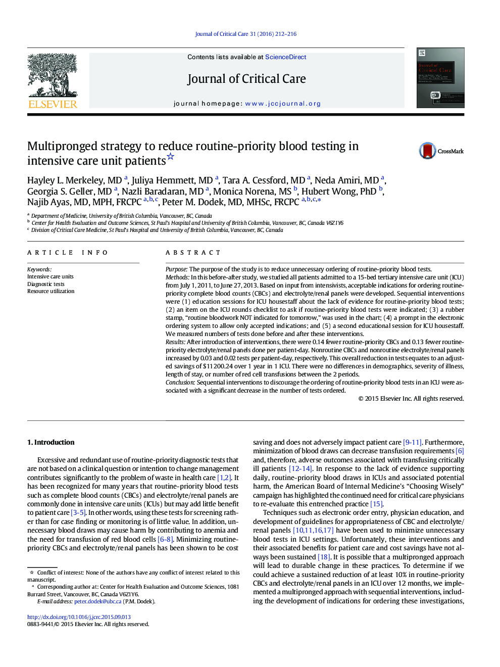 Multipronged strategy to reduce routine-priority blood testing in intensive care unit patients