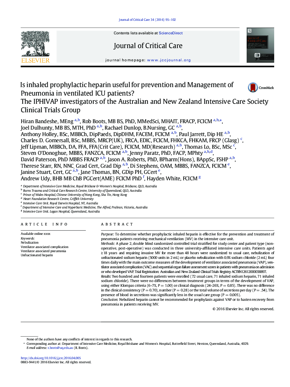 Is inhaled prophylactic heparin useful for prevention and Management of Pneumonia in ventilated ICU patients?