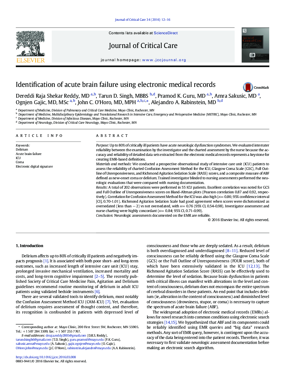 NeuroscienceIdentification of acute brain failure using electronic medical records