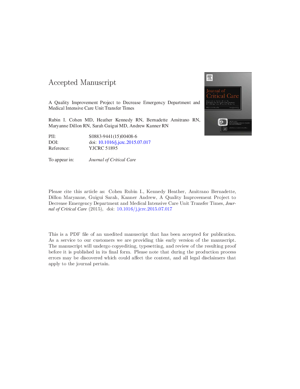 A quality improvement project to decrease emergency department and medical intensive care unit transfer times