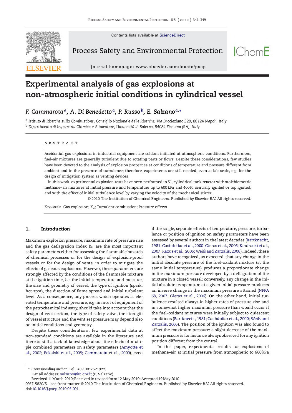 Experimental analysis of gas explosions at non-atmospheric initial conditions in cylindrical vessel