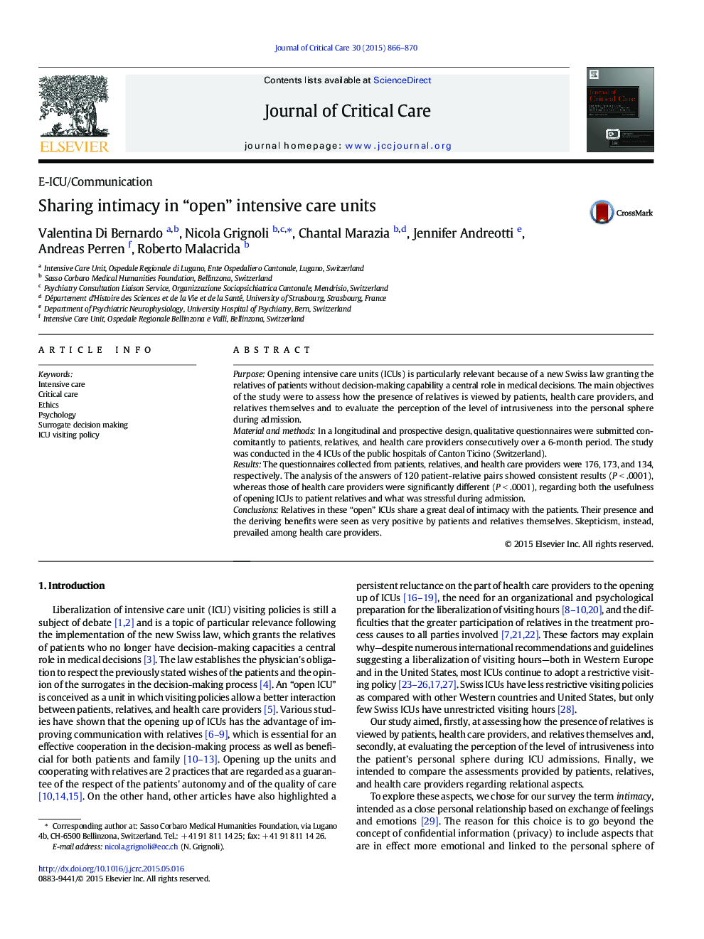 Sharing intimacy in “open” intensive care units