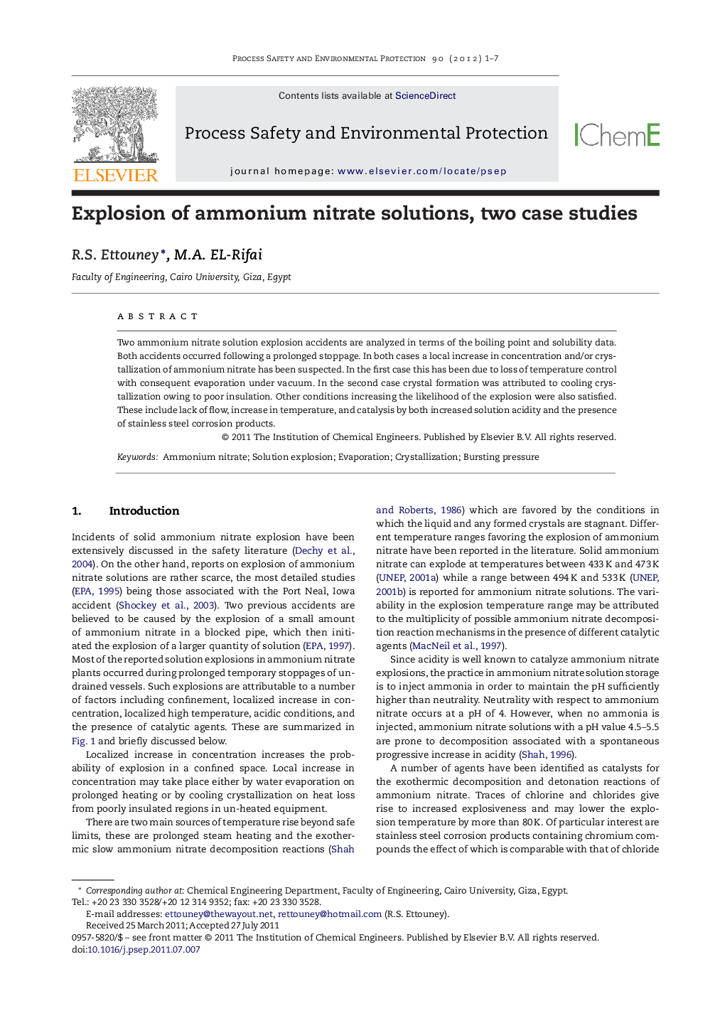 Explosion of ammonium nitrate solutions, two case studies